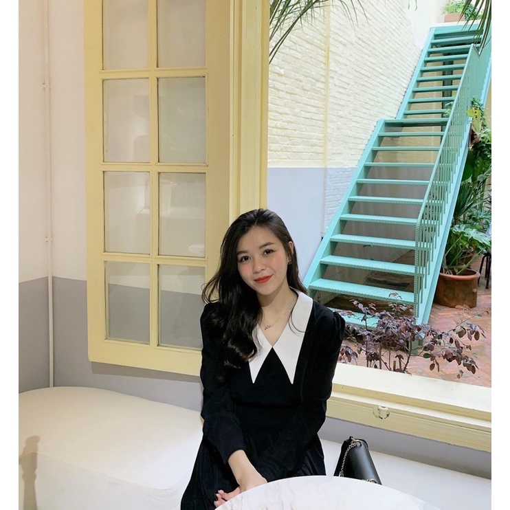 Váy maxi xếp ly màu đen thanh lịch công sở