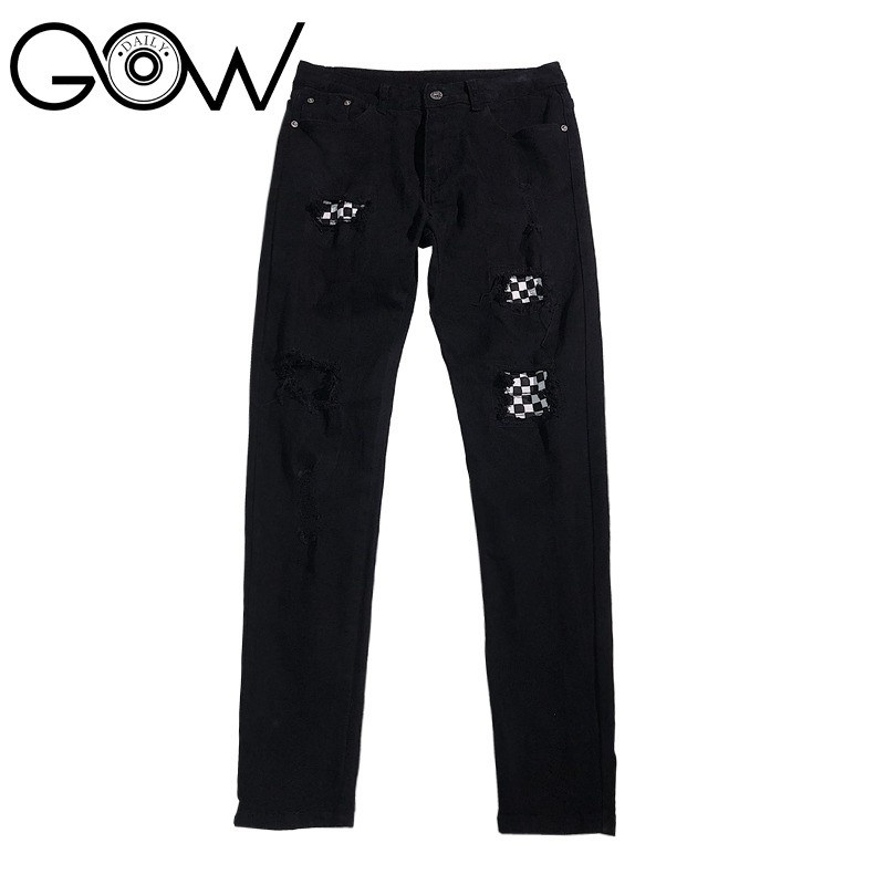 Quần jean nam Gowdaily phong cách streetwear đen rách gối họa tiết caro , Đen D801 | BigBuy360 - bigbuy360.vn
