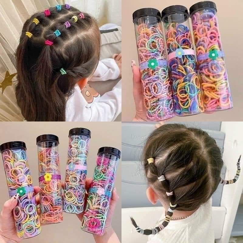 Hộp 100 dây chun cột tóc ống nhiều màu dễ thương