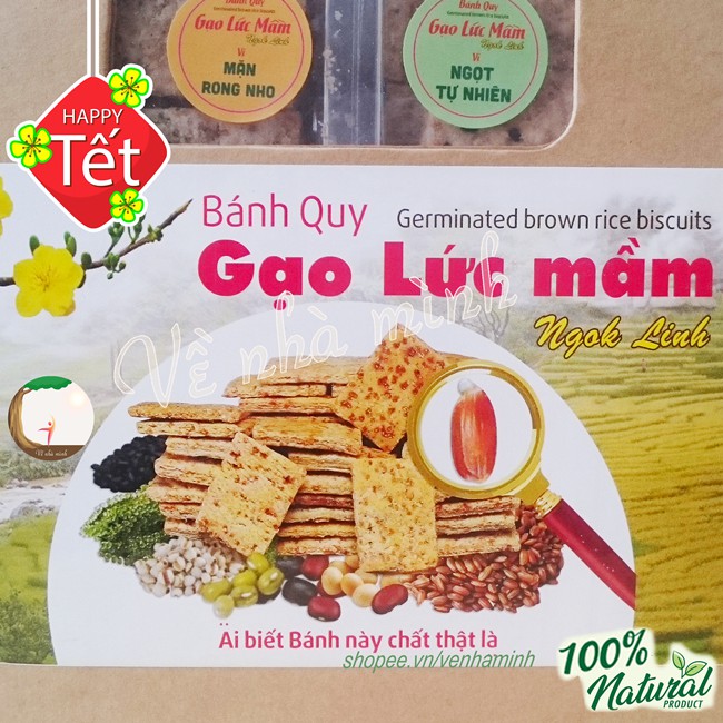 HỘP QUÀ Bánh quy gạo lứt mầm Ngok Linh 2 vị ngon bổ dưỡng cho người lớn, trẻ em & quà tặng sức khỏe