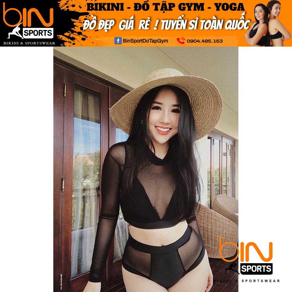 Bikini,Bộ Đồ Bơi Hai Mảnh Tay Dài Phối Lưới Sexy Mặc Đi Biển BHV016 | BigBuy360 - bigbuy360.vn