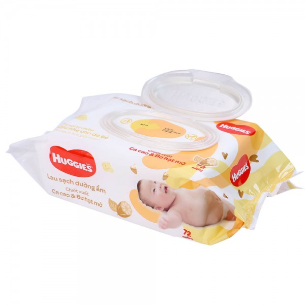 Khăn Ướt Cao Cấp Huggies Chiết Xuất Cacao Và Bơ Hạt Mỡ Gói 72 Miếng