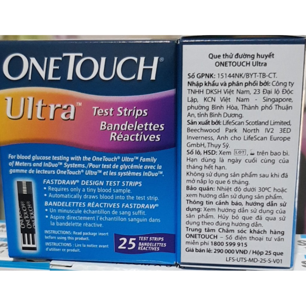 [Giá rẻ mỗi ngày]Hộp 25 que thử đường huyết Onetouch Ultra ( test tiểu đường One Touch Ultra)