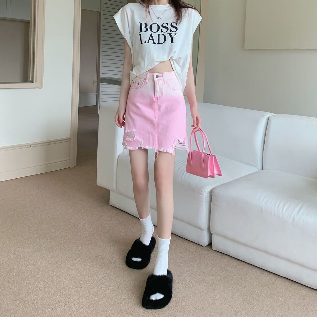 Chân váy jean Hồng Dáng Chữ A Trẻ Trung Năng Động Cho Nữ
