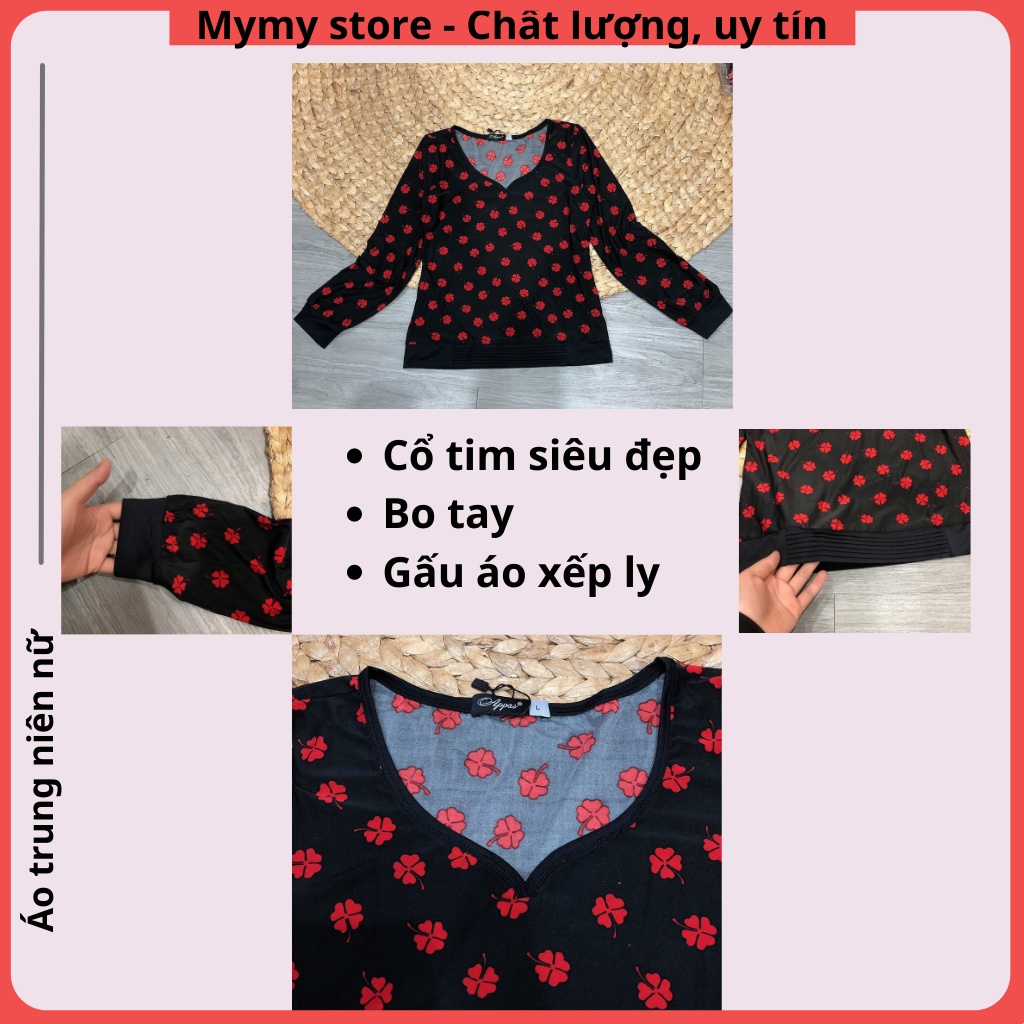 Ao thun trung niên món quà ý nghĩa dành tặng mẹ, áo trung niên nữ dài tay co giãn 4 chiều chất thun mềm mại