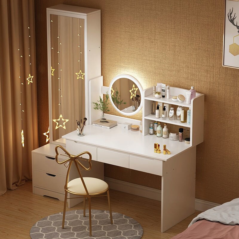 Bàn trang điểm sang trọng nhẹ tủ lưu trữ một phòng ngủ hiện đại tối giản lưới nhỏ màu đỏ in gió