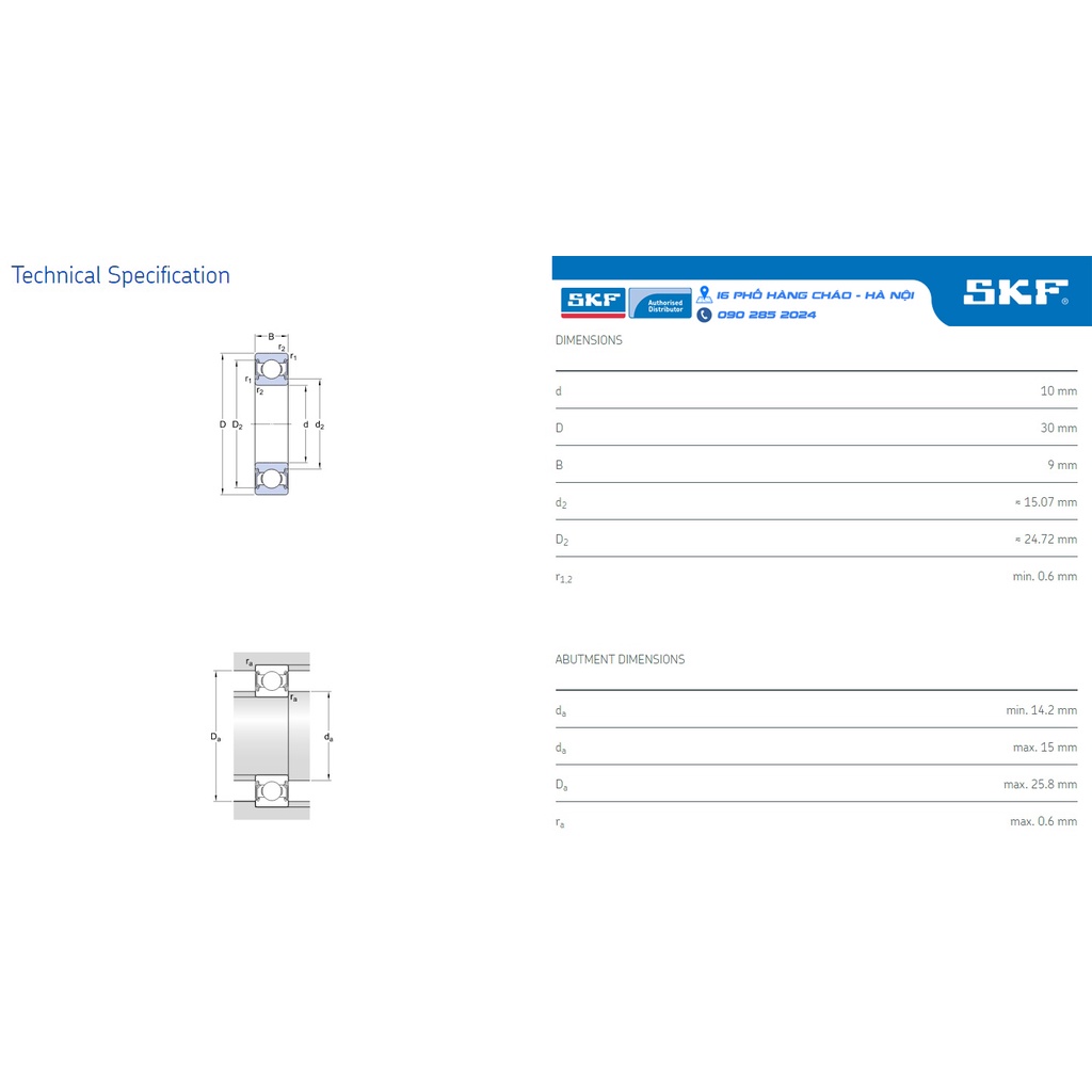 VÒNG BI SKF 6200-2Z/C3 chính hãng