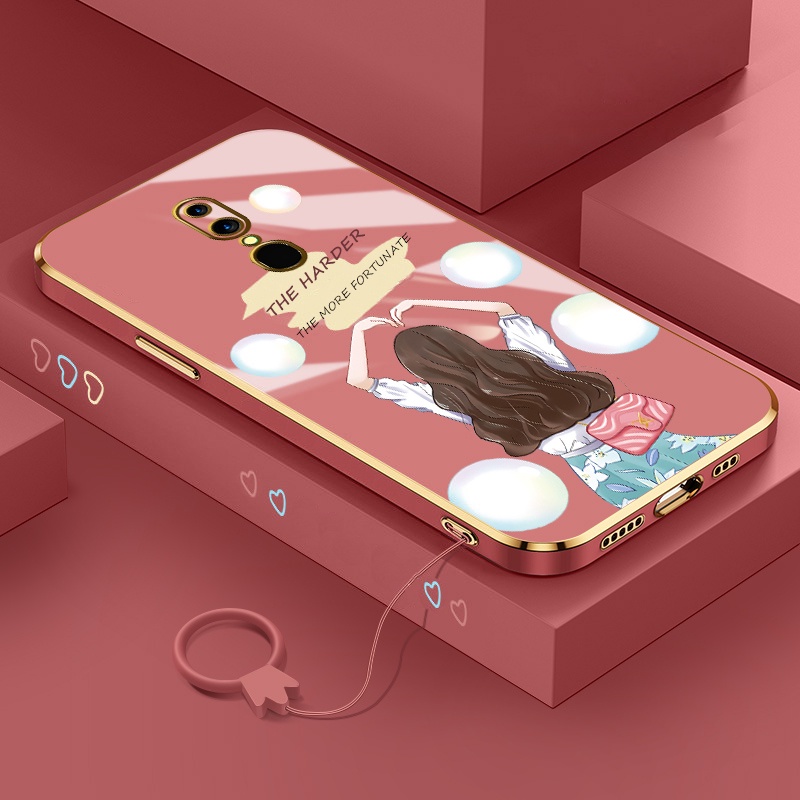 Ốp Điện Thoại silicone Mạ Viền Siêu Mỏng Họa Tiết Hoạt Hình Kèm Dây Đeo Cho oppo f11 f11 pro f9