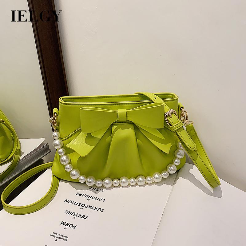 Túi đeo vai IELGY đính nơ và hạt ngọc trai nhân tạo phong cách Hàn Quốc thời trang dành cho nữ