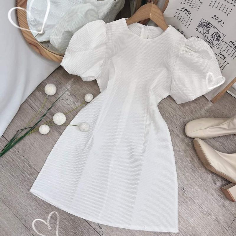 Đầm váy dạo phố cổ tròn tay phồng nhiều màu Junnnn Dress
