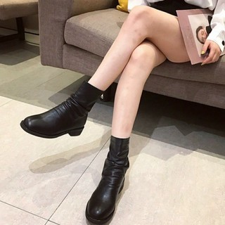 Giày bốt nữ cao cổ da nhăn đế bằng siêu chất