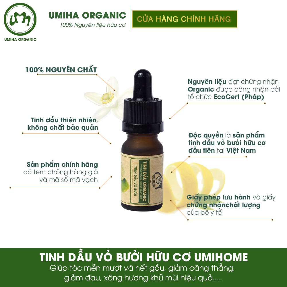 Tinh dầu Vỏ Bưởi hữu cơ UMIHA nguyên chất | Grapefruit Peel Essential Oil 100% Organic 10ml