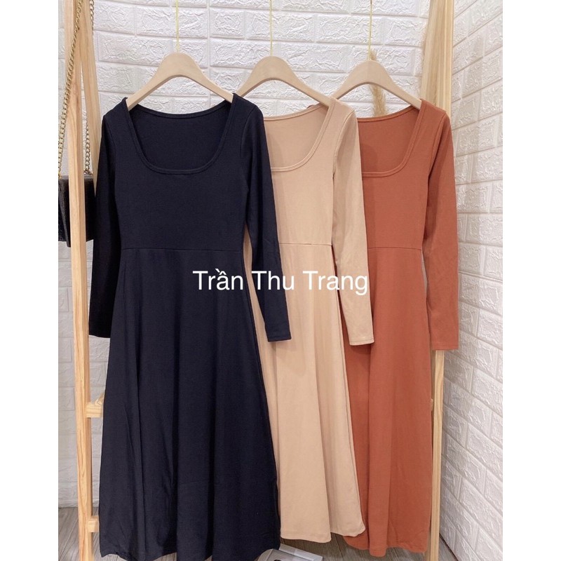 Đầm cổ u len tăm dài tay xoè (ảnh thật)