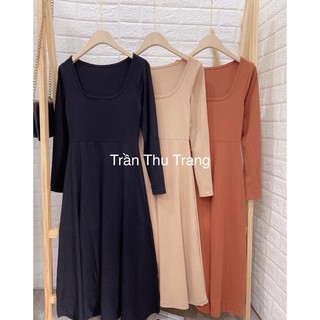 Đầm cổ u len tăm dài tay xoè