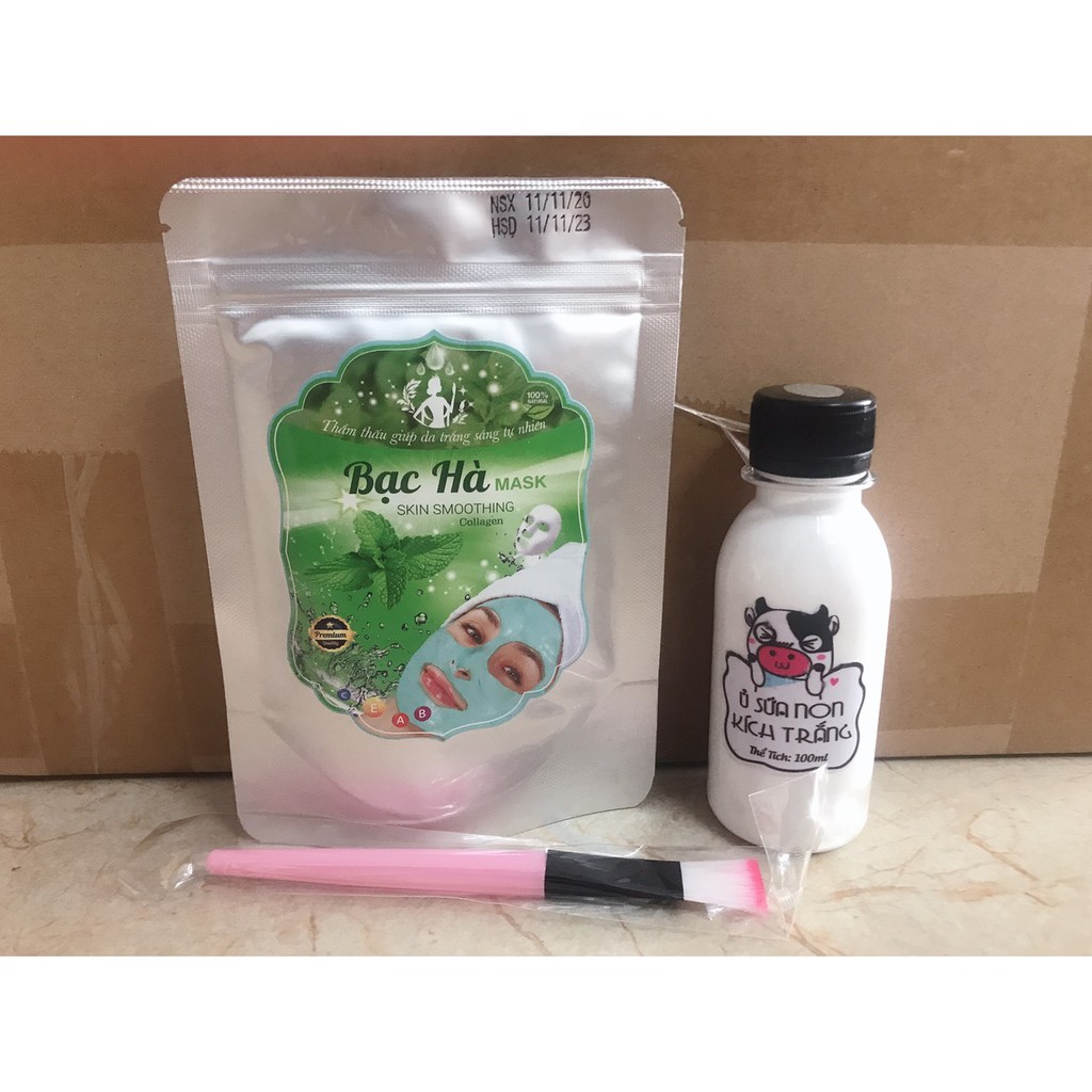 ( Tặng cọ đắp mặt ) Combo Mặt Nạ Bạc Hà + Sữa non kích trắng da con bò, ủ trắng da giảm mụn, mờ thâm sẹo mụn, giảm sưng | BigBuy360 - bigbuy360.vn