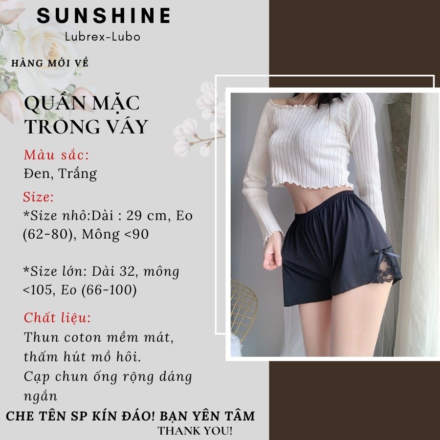 Quần short nữ mặc ngủ trong váy chất lụa mềm phối ren nơ SUNSHINE