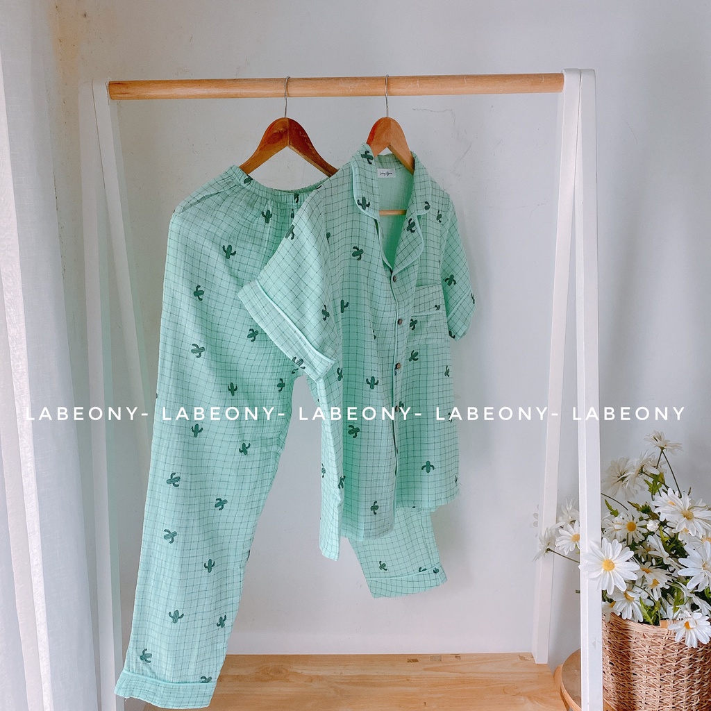 PYJAMA MUSLIN nữ đồ mặc nhà ngắn, dài XƯƠNG RỒNG cao cấp Labeony