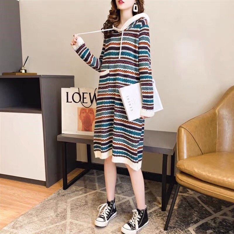 Váy len mũ có túi xinh xắn mặc đi làm đi chơi ấm áp