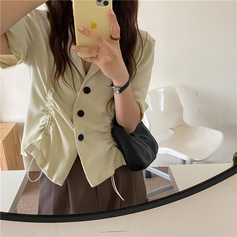 Áo sơ mi cổ lật dáng rộng phối dây rút thời trang trẻ trung năng động phong cách cổ điển dành cho nữ | BigBuy360 - bigbuy360.vn