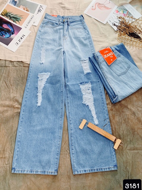 Quần jean ống rộng loang cào rách 3181, kèm ảnh thật | BigBuy360 - bigbuy360.vn