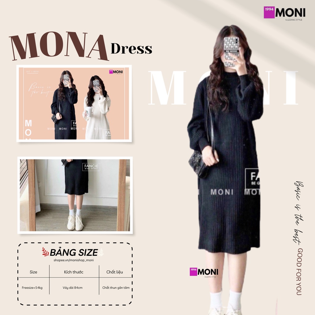 Đầm thun suông tay dài bo đen, trắng, kem🌵 | BigBuy360 - bigbuy360.vn