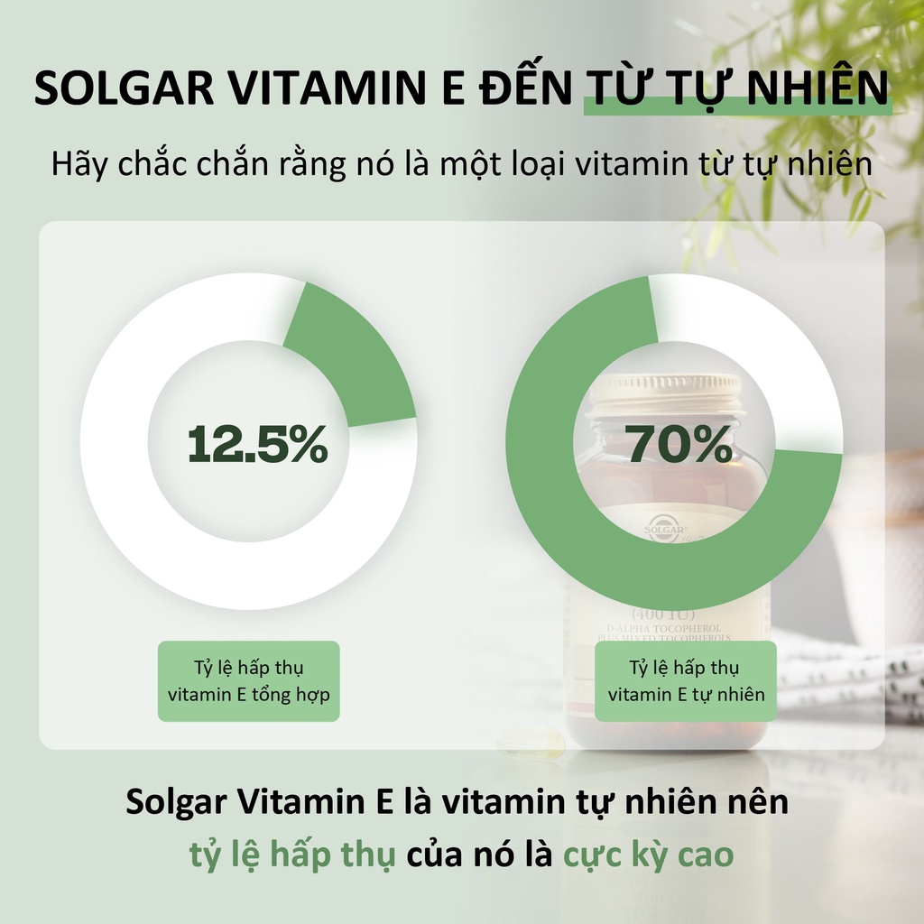 Viên Uống Solgar Vitamin E 400 IU - Bổ Sung Vtamin E, Hỗ Trợ Làm Đẹp Da, Ngăn Ngừa Lão Hóa [ 50 Viên] HSD: 06/2025