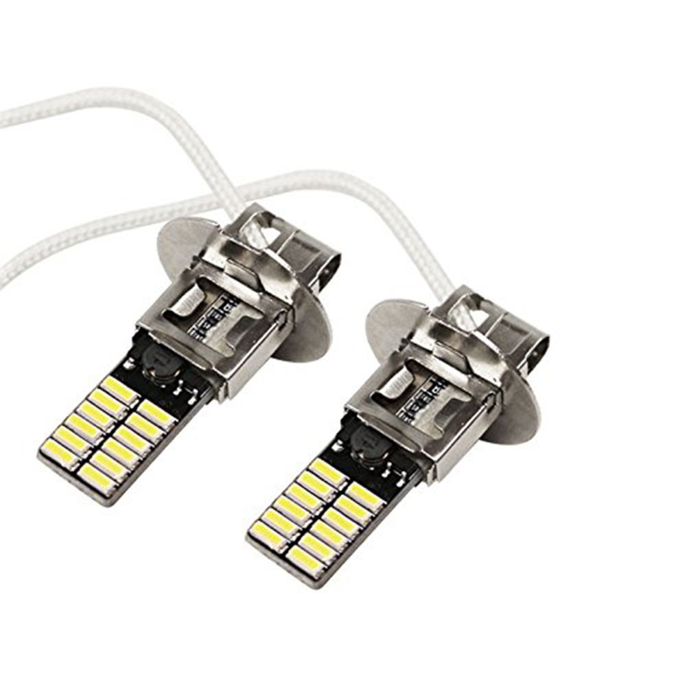 2 đèn LED 12V H3 ánh sáng trắng 6500K 24-SMD 4014 dùng làm đèn xe ô tô