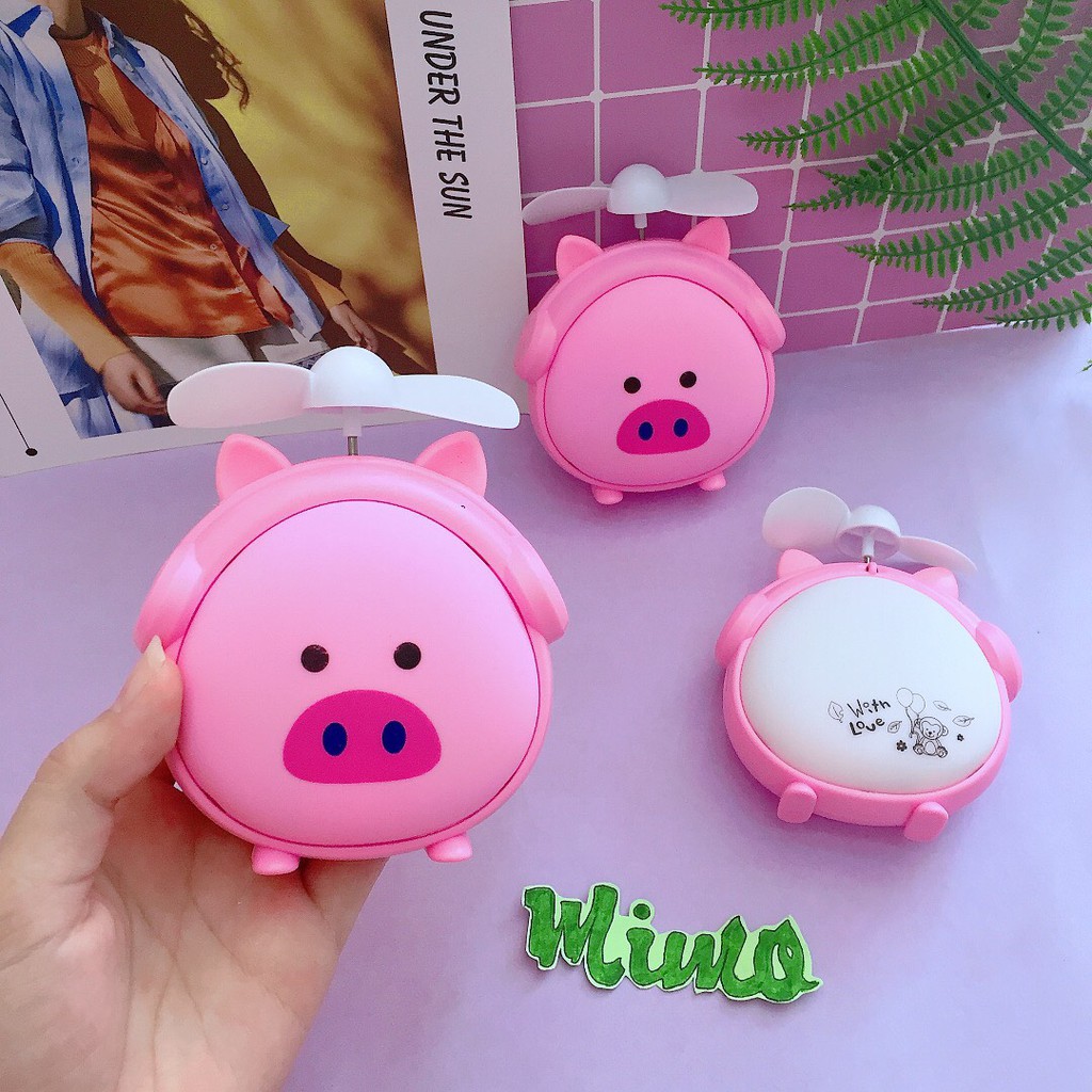 [TẶNG CÁP SẠC] Quạt cầm tay tích điện heo hồng siêu cute quạt mini cầm tay