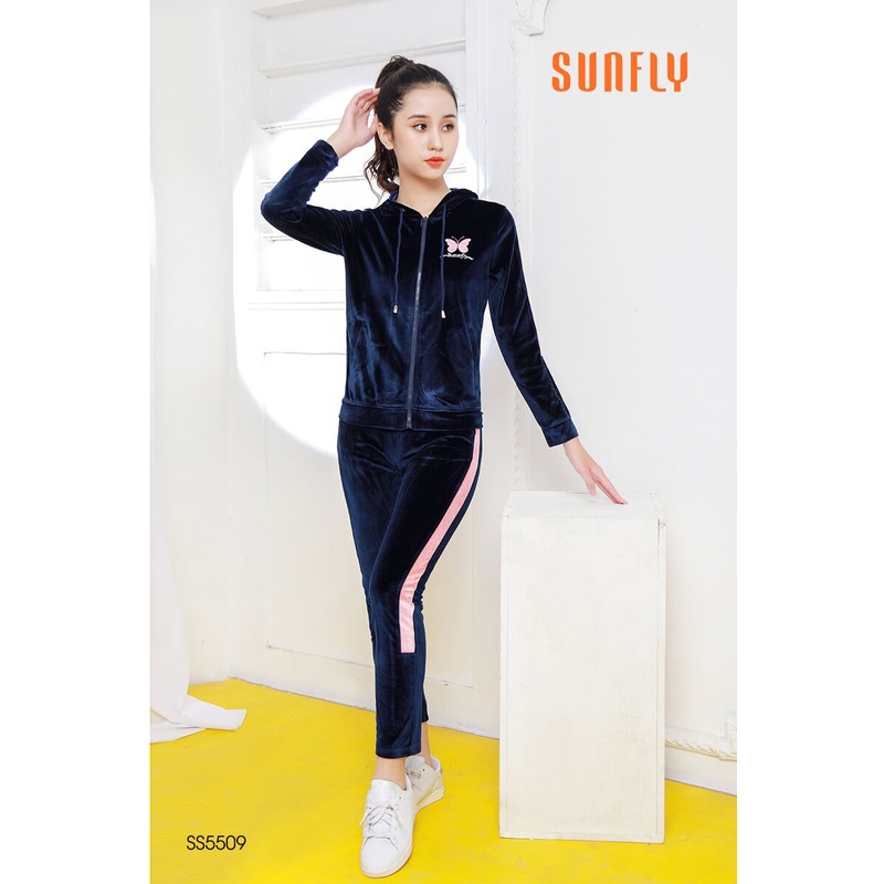Bộ đồ mặc nhà thể thao nhung kéo khóa có mũ SUNFLY mã SS5509 | BigBuy360 - bigbuy360.vn