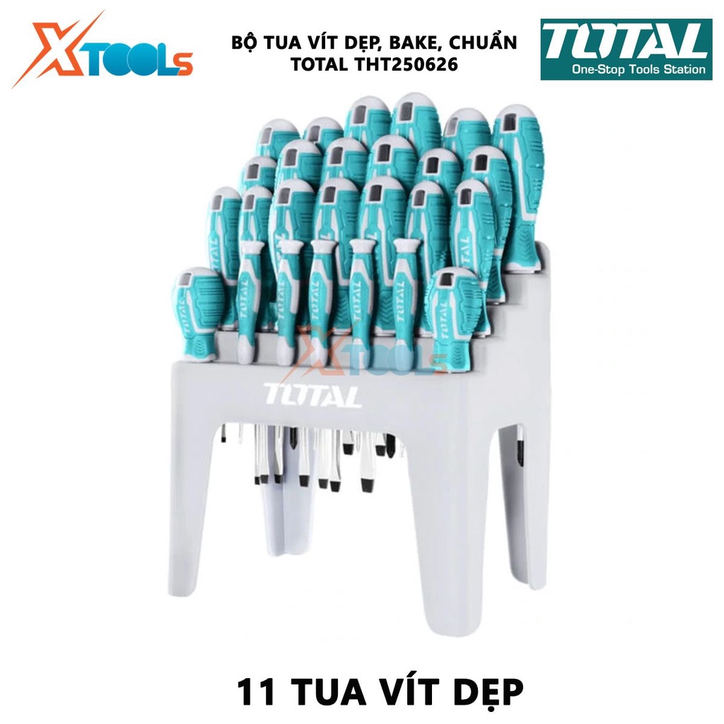Bộ 26 tua vít dẹp, bake và chuẩn TOTAL THT250626 | dùng để siết chặt hoặc gỡ bỏ ốc vít [CHÍNH HÃNG] [XTOOLs]