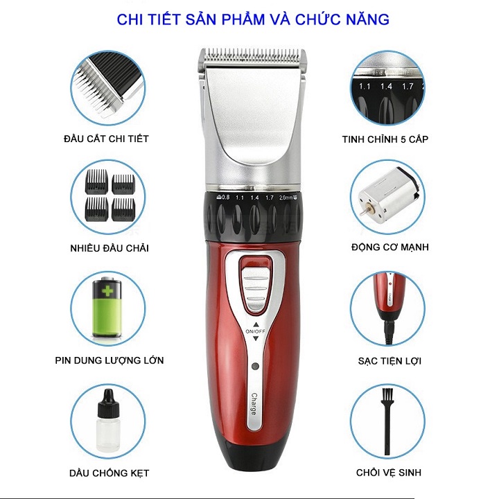 Tông Đơ Cắt Tóc Jichen 0817 Tặng Kèm 2 Kéo Cắt Tỉa Và 1 Lấy Ráy Tai Có Đèn - Bảo Hành 12 Tháng