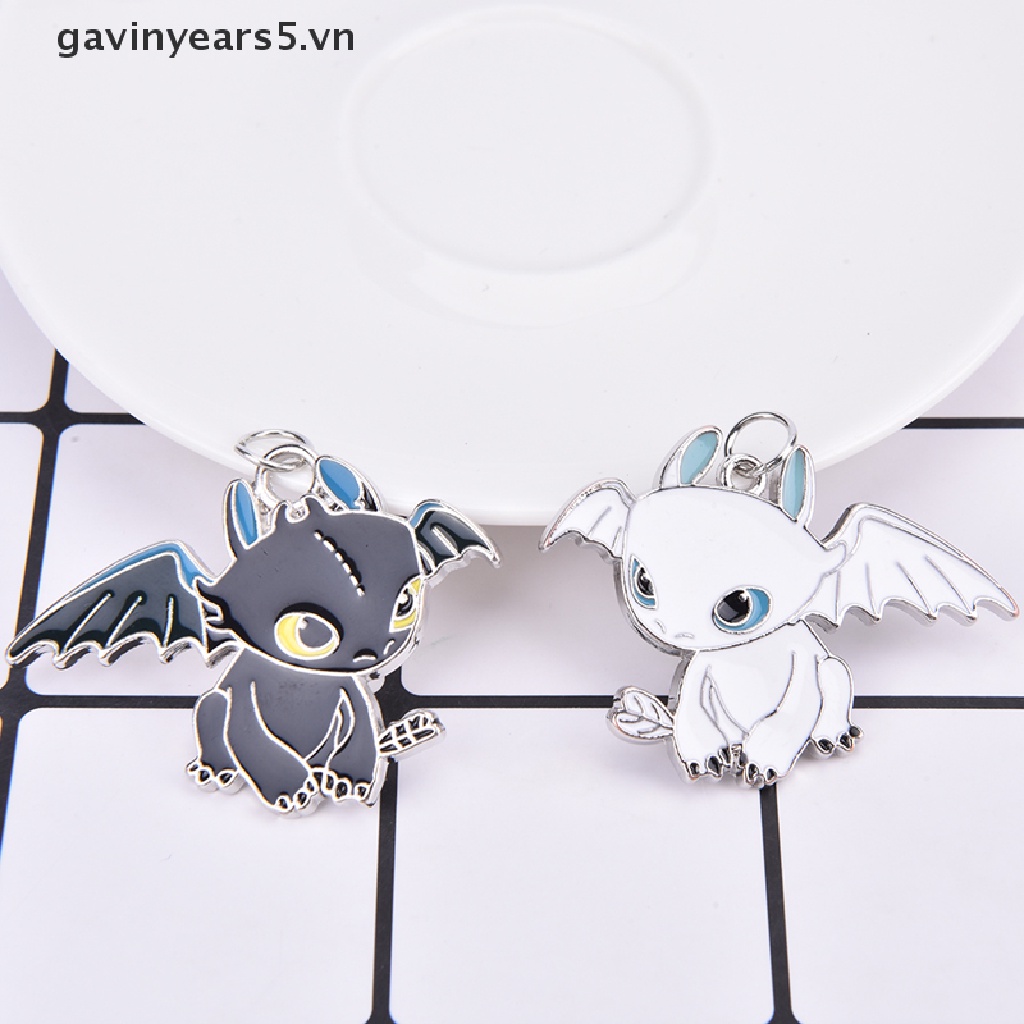 [gavin] Mặt Vòng cổ Đôi Hình Rồng Bay Màu Trắng Đen Dễ Thương
