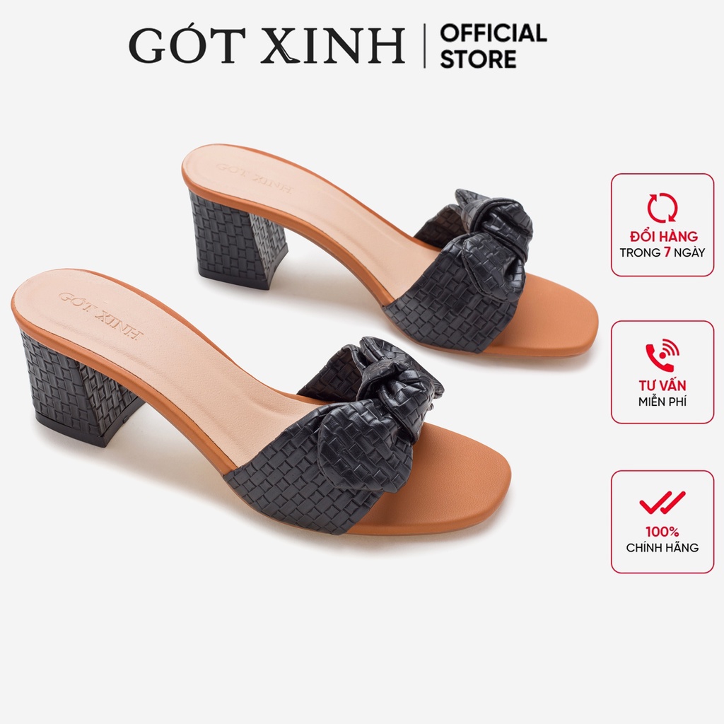 Dép cao gót nữ GÓT XINH D12 quai ngang da lì đế cao 7cm