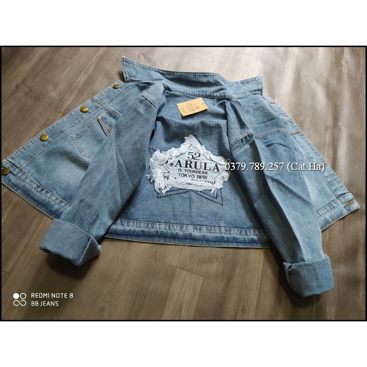 Aó khoác jean nữ xám xanh như hình form dưới 58Kg Garula đậm BB28