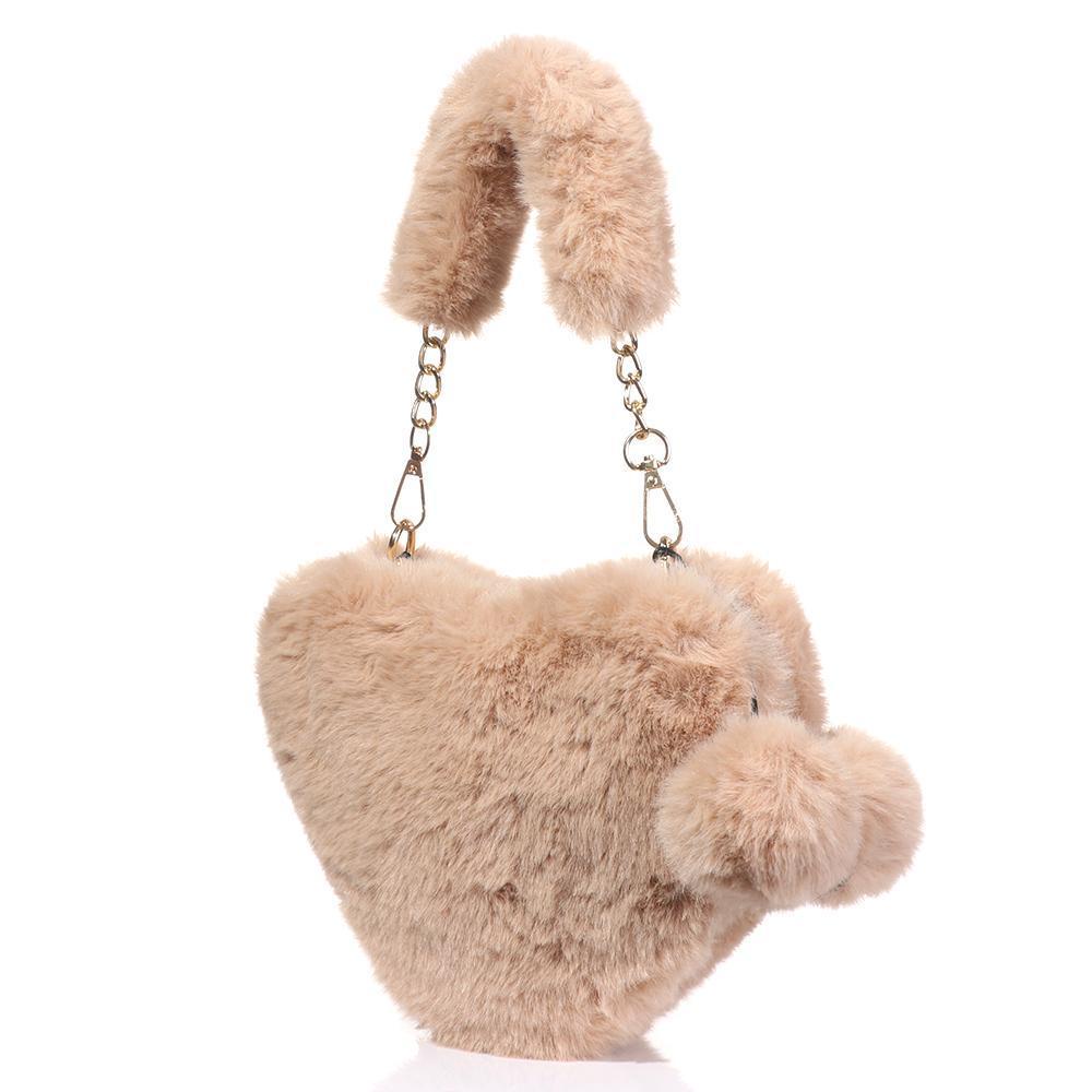 SOFTNESS Túi Đeo Chéo Phủ Lông Hình Trái Tim Thời Trang Sành Điệu