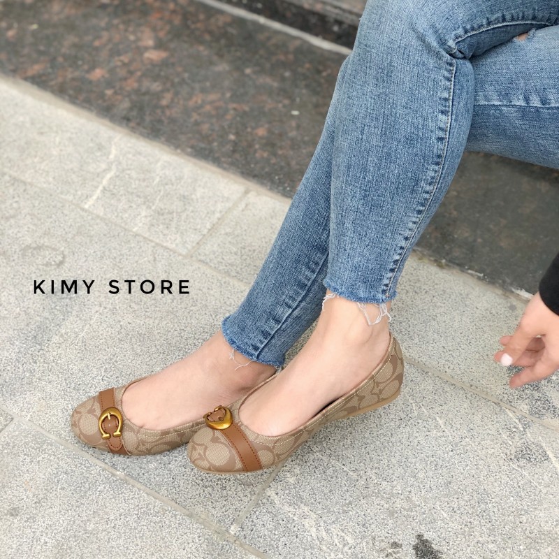 Giày bệt nữ VNXK mũi tròn, giày búp bê nữ da canvas mềm mại - Kimy Store