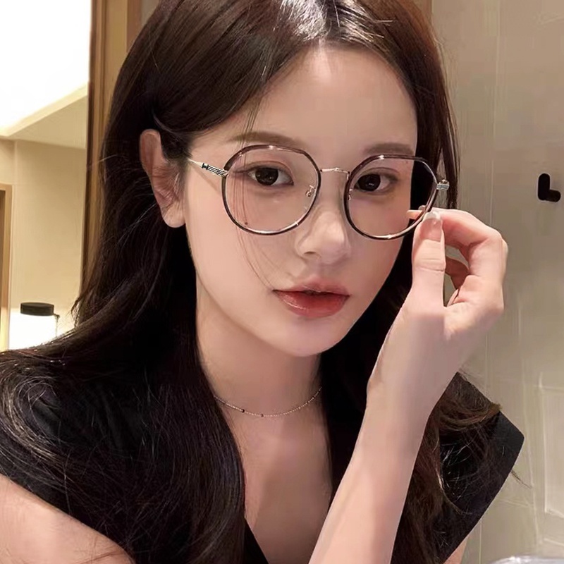 Kính JIUERBA TR90 gọng tròn bằng kim loại chống ánh sáng xanh thời trang phong cách Hàn Quốc cho nam và nữ