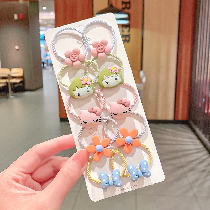Set 10 dây buộc tóc cao su họa tiết hoạt hình dễ thương dành cho bé gái