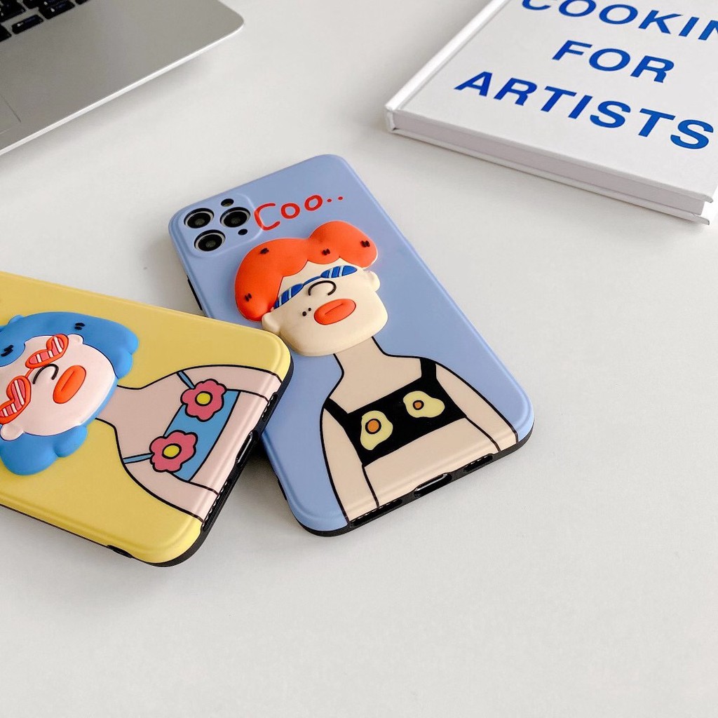 iPhone case Ốp lưng iPhone Hoạt hình Vỏ mềm COOL girls TPU Bảo vệ ống kính hoạt hình Bốn mặt có kết cấu gợn sóng 3D dày cho iPhone 11 Pro Xs MAX XR I8 I7