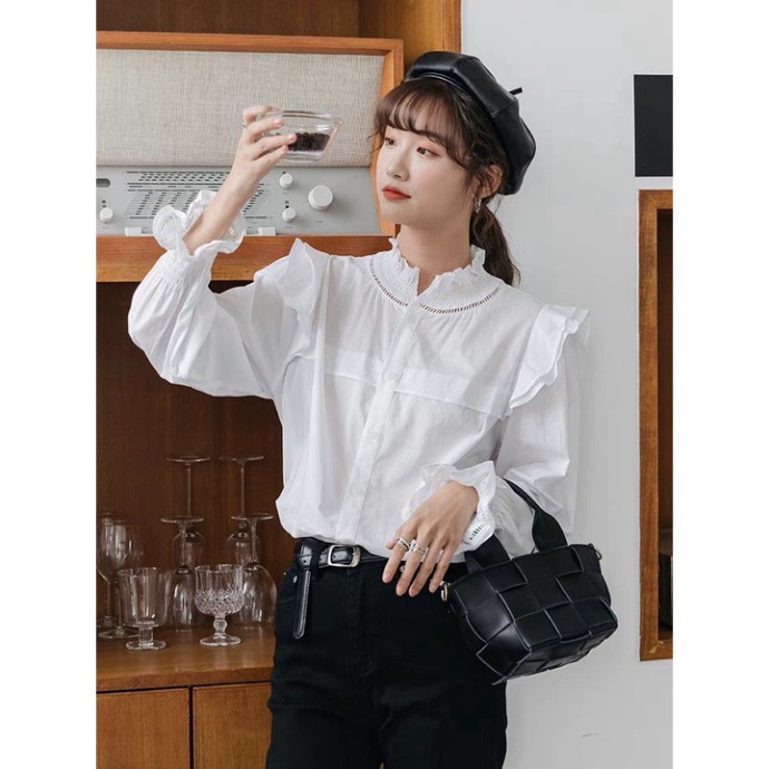 áo babydoll trắng tiểu thư viền bèo hàng QC A 286 thời trang xmin | BigBuy360 - bigbuy360.vn