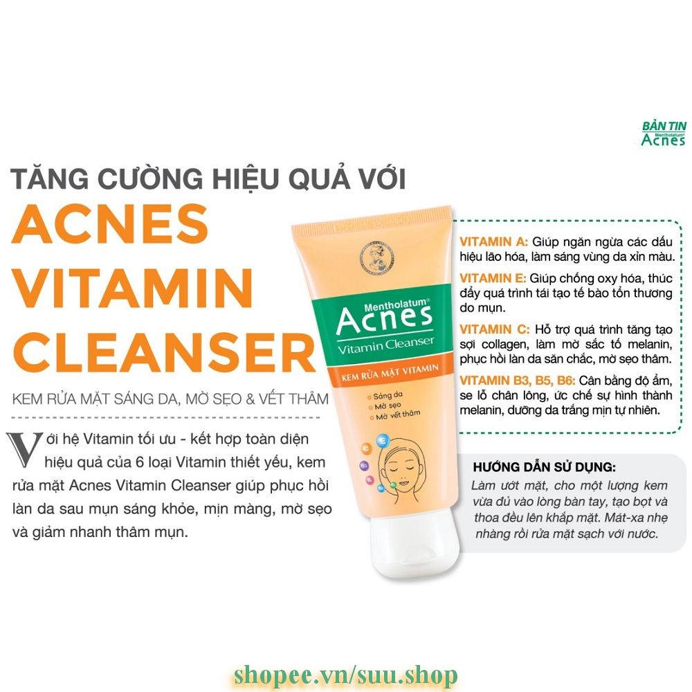 Kem rửa mặt Acnes  50g sáng da mờ sẹo và vết thâm suu.shop cam kết 100% chính hãng