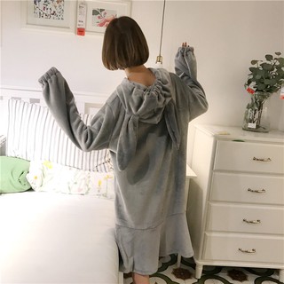 [ Có sẵn ] Váy ngủ bông ulzzang tai thỏ ( 2 mầu)