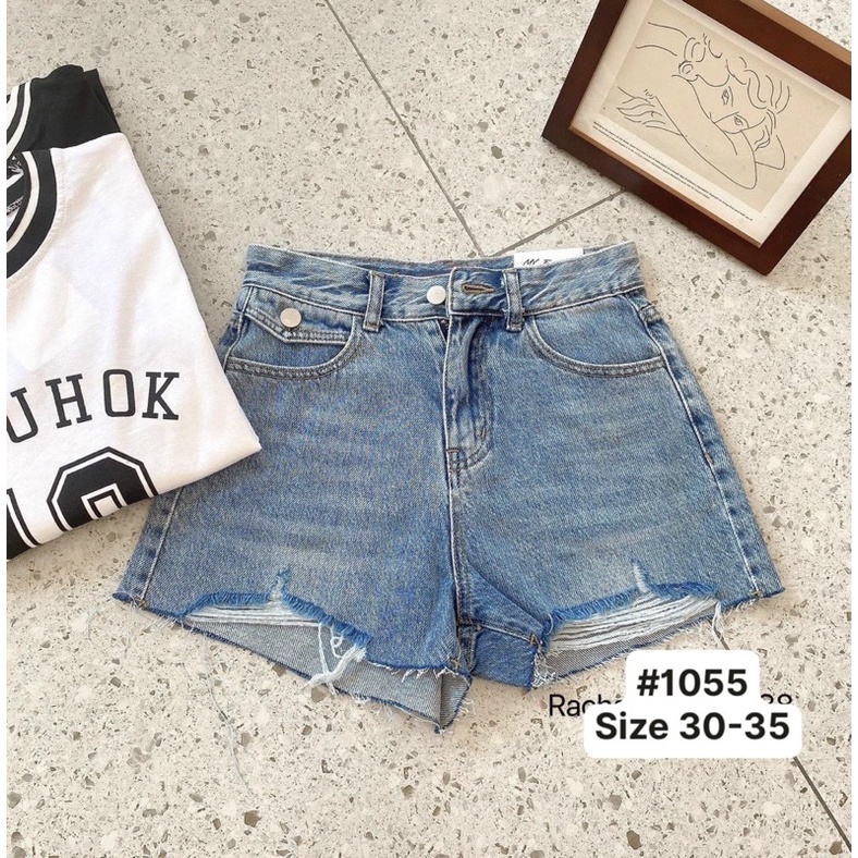 Quần Short Jean Nữ Bigsize Lưng Cao Túi Nắp Kiểu Phối Rách Phong Cách Size Đại Đến 80kg Ms1055