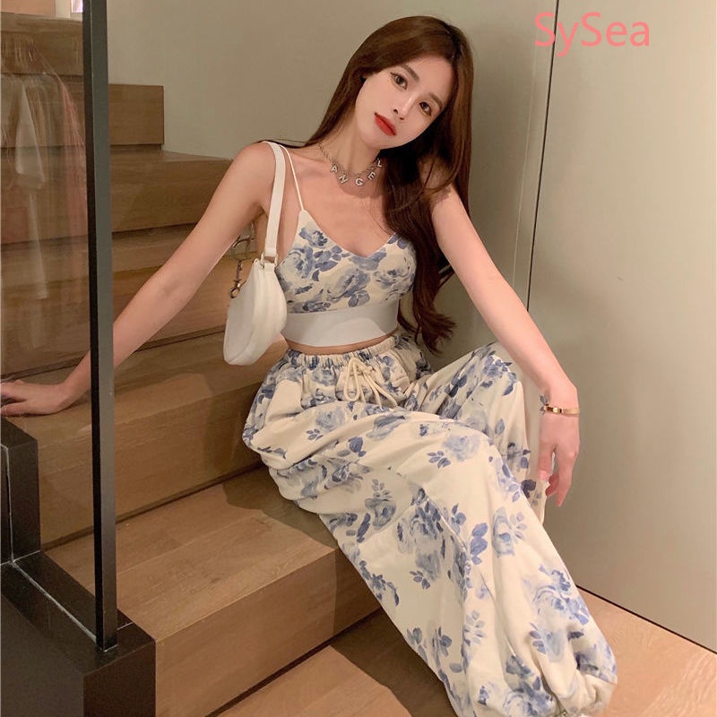 Set Áo Hai Dây + Quần Dài Dây Rút Thể Thao Thời Trang Mùa Hè Cho Nữ