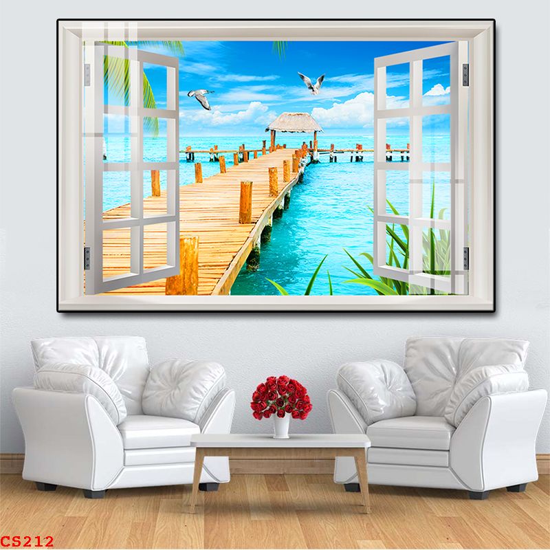 TRANH DÁN TƯỜNG 3D Ô CỬA SỔ HOÁ LÁ THIÊN NHIÊN - TRANH DÁN TƯỜNG GIẢ CỬA SỔ- MELYHOME MELYHOME