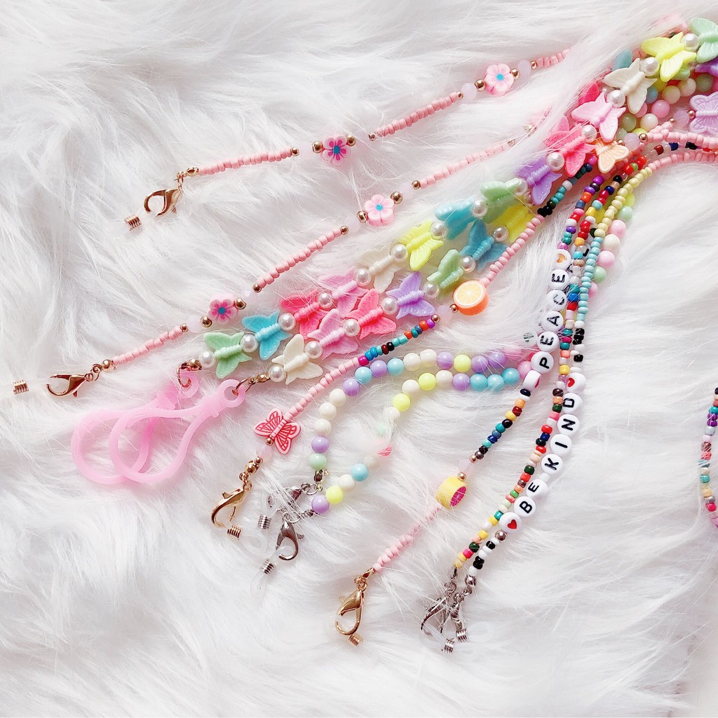 Dây Đeo Mắt Kính Dạng Chuỗi Hạt Hình Bướm Dễ Thương Chống Rơi / Trượt