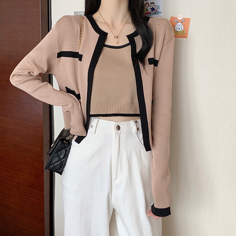 IELGY  Áo Khoác cardigan Dệt Kim Hai Mảnh Màu Sắc Tương Phản Thời Trang Dành Cho Nữ