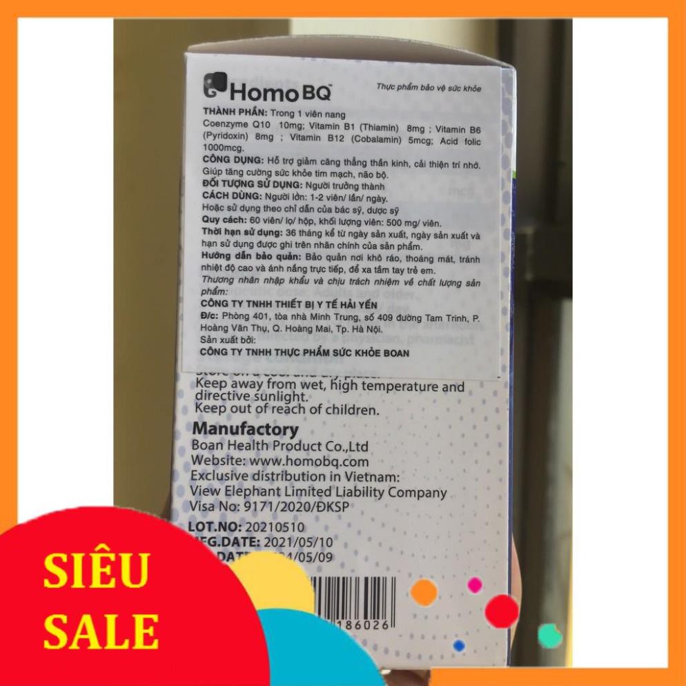 Homo BQ giúp tăng tạo máu, ngăn xơ vữa động mạch, phòng hẹp và tắc mạch, chống gốc tự do, điều hòa huyết áp ( Hộp 60v)