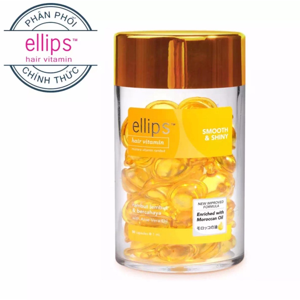 Viên tinh chất dưỡng tóc óng mượt với chiết xuất nha đam Aloe Vera Ellips Hair Vitamin Smooth &amp; Shiny