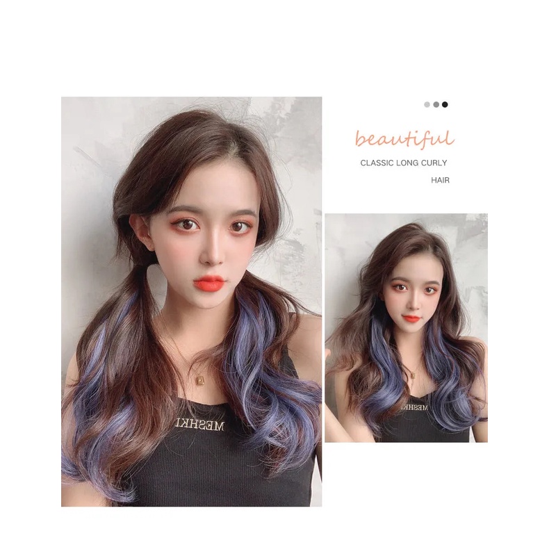 Bộ Tóc Giả Dài Xoăn Nhuộm Màu Thời Trang Cho Nữ